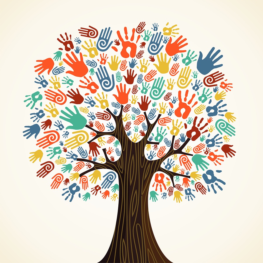 Isolated diversity tree hands Isolated diversity tree hands illustration. Vector file layered for easy manipulation and custom coloring.
